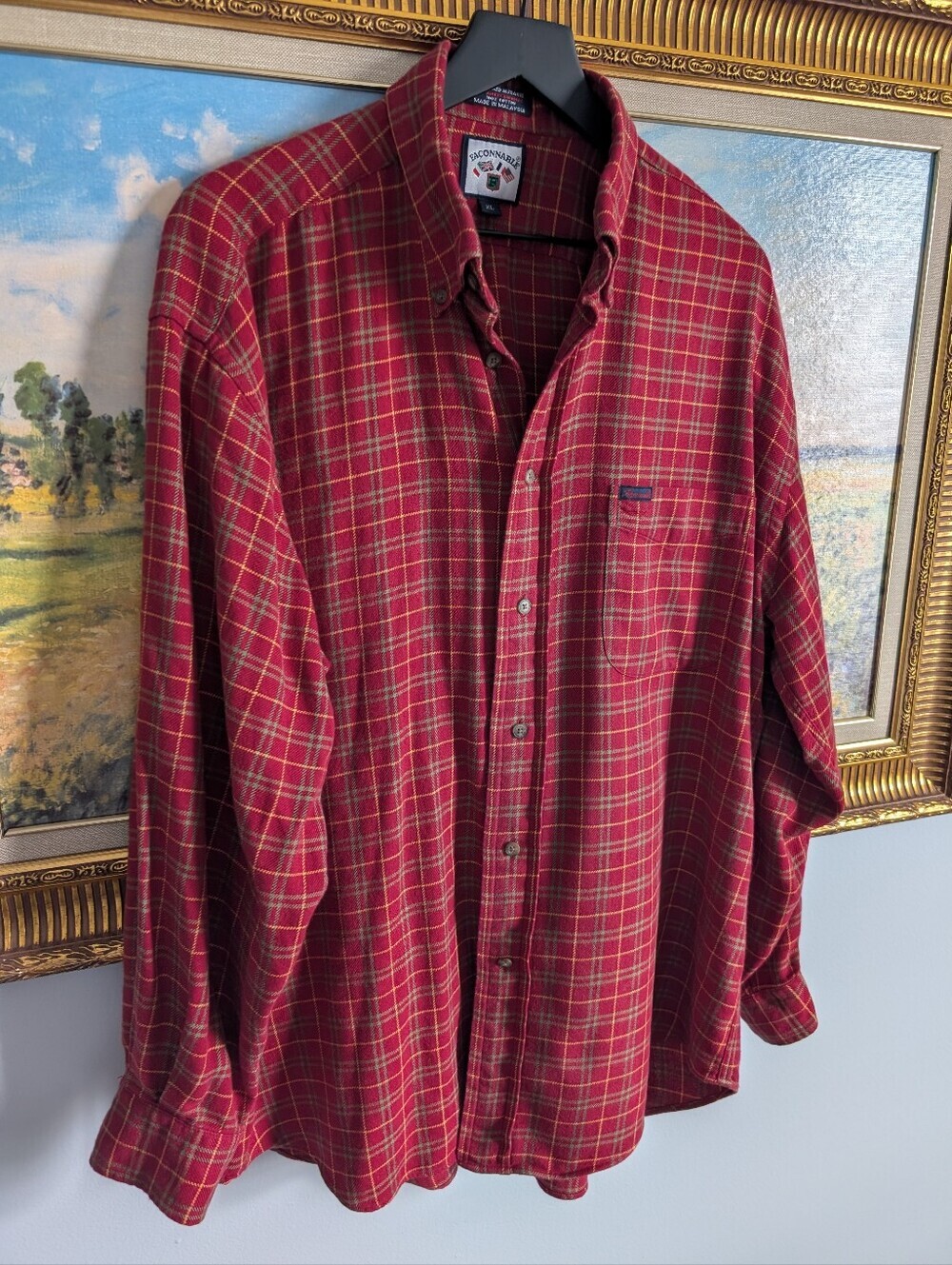Faconnable Red and Yellow Plaid Button-Down Flannel - Picture 2 of 6